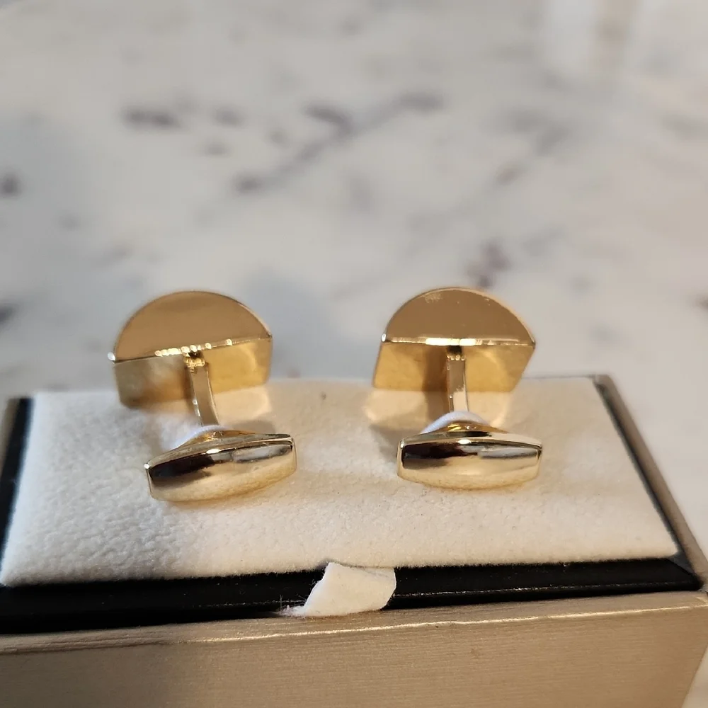Gryphon | Unisex Black Leather and Goldtone Cufflinks 🔥